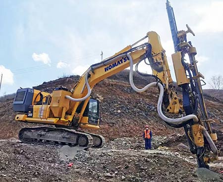 Drilling rig machine on excavator